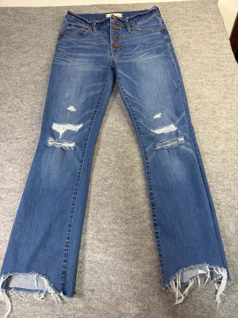 Madewell Cali Demi-Boot Jeans Size 26 Blue Distressed Button Fly Fray